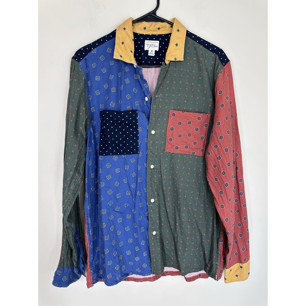 J.Crew Shirt MEDIUM 100% Cotton/Wool Patchwork Print Colorblock Button Down